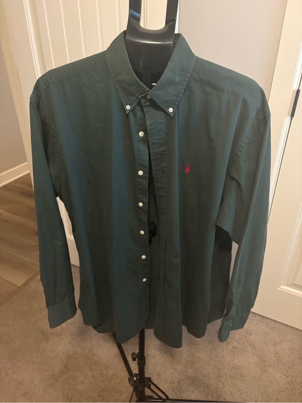 Ralph Lauren Dark Green Long-Sleeve Button-Down Shirt with Red Pony